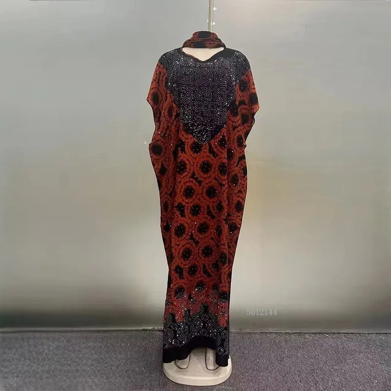 Maxy New Fashion Middle Eastern Glitter Style Loose Pocket Robe Print Elegant Ladies Plus Size Party Dress