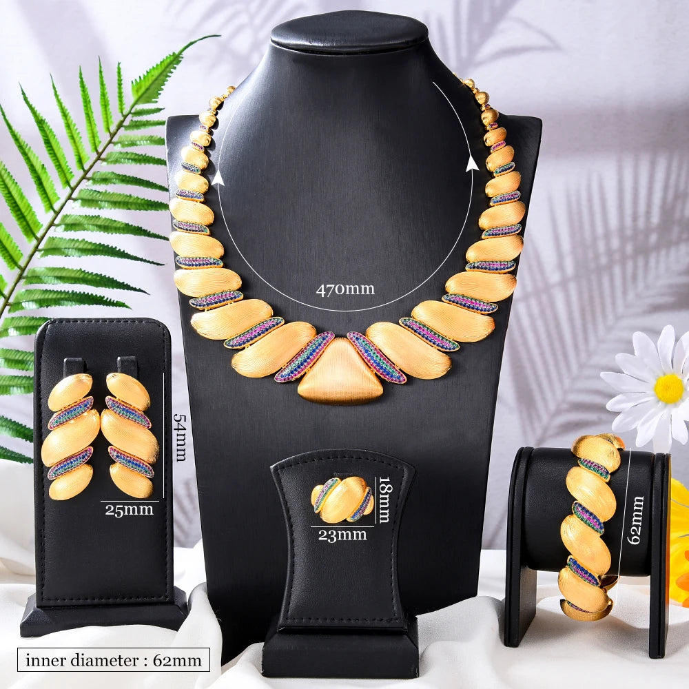 Amay New Trendy Triangle 4Pcs African Jewelry Set for Women Wedding Luxury Indian Dubai Cubic Zirconia Bridal Necklace Earring