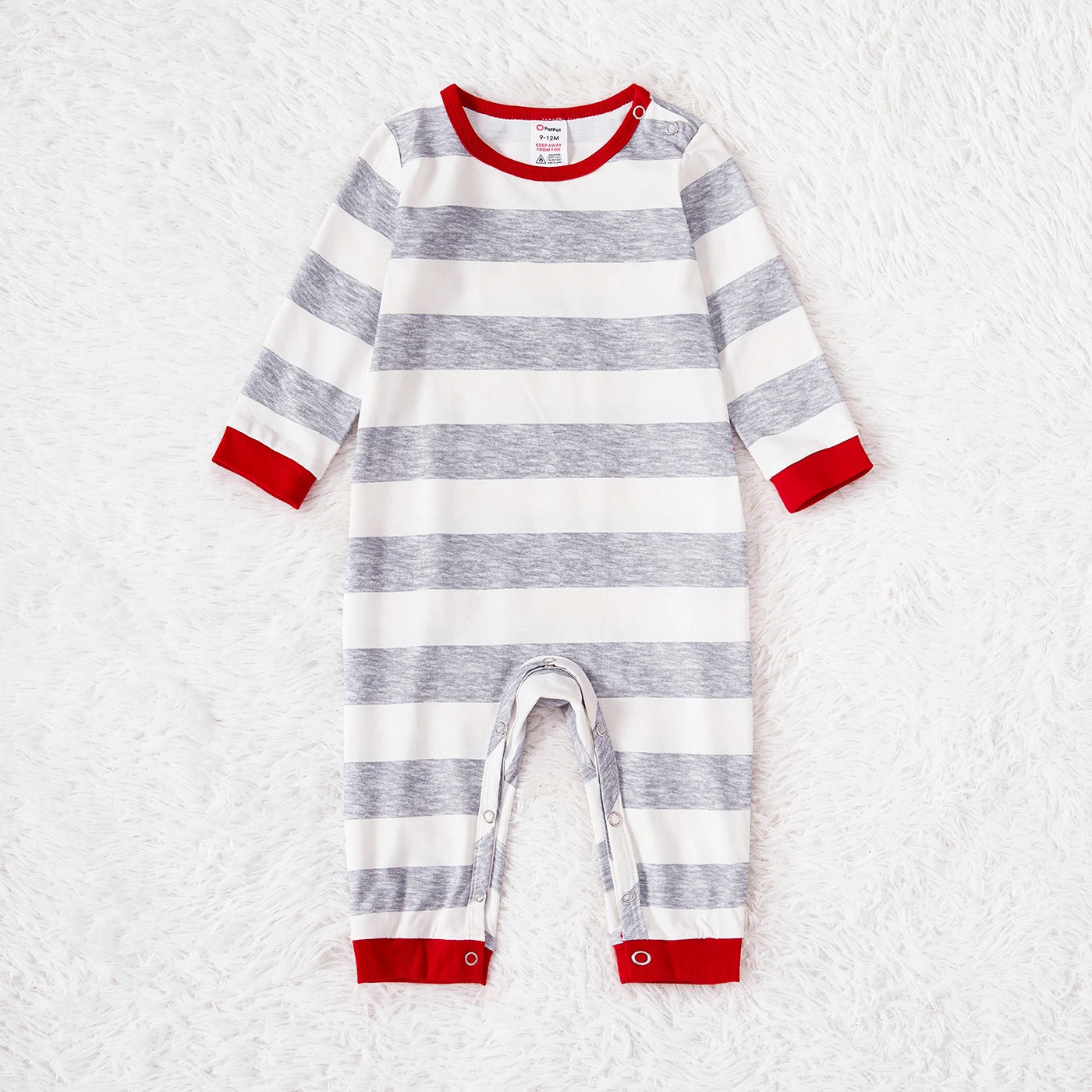 PatPat Christmas Family Matching Grey Striped Long-sleeve Naia™ Pajamas Sets (Flame Resistant)