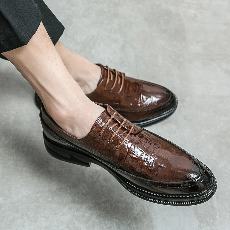 Amay Luxury Men Brogue Dress Shoes Men Suit Casual Shoes Formal Business Leather Shoes Men Brown Wedding Italian Banquet Shoe Size 45