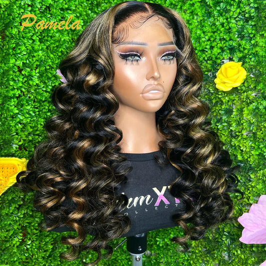 Maxy Loose Wave Wear and Go Glueless Human Hair Wigs 250% Density Ombre 1b 27 Colored 13x4 HD Transparent Lace Frontal Wigs For Women