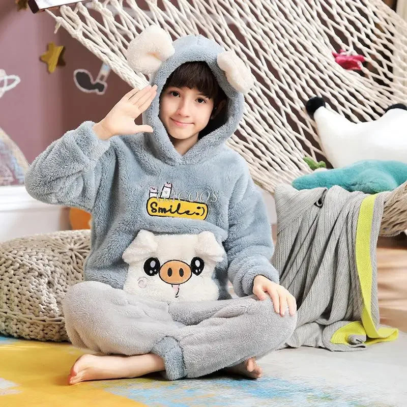 New 2024 Kids Boys Girls Pajamas Cartoon Long Sleeve Cute Warm Tops with Pants Toddler Baby Autumn Winter Sleeping Clothes Sets