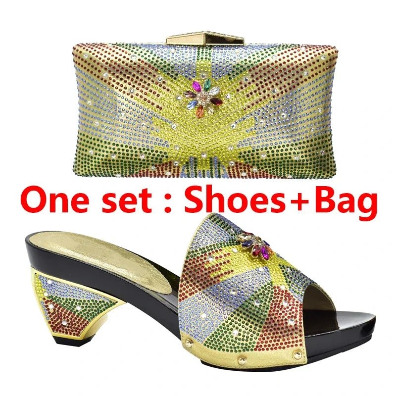 New Arrival Max Shoes and Bag Set Decorated with Rhinestone High Quality African Women Wedding Shoes and Bag Set Party Shoes