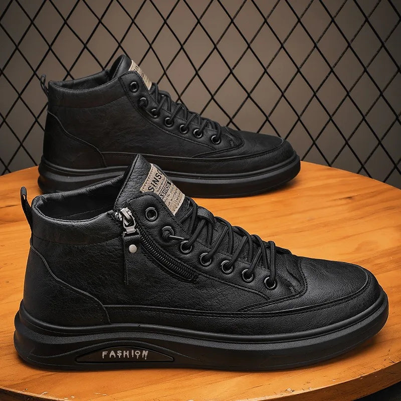 Amay Leather Men's Boots Outdoor Comfor Sneakers Shoes Man Platform Warm Fur Ankle Short Lace Up Boots Fashion Casual Work Shoes Man