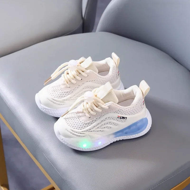 Maxy Girls Sneakers Breathable Tennis Trainers Kids Shoes Luminous Light Running Shoes Baby Boy Toddler Shoe Illuminated Sport Shoes