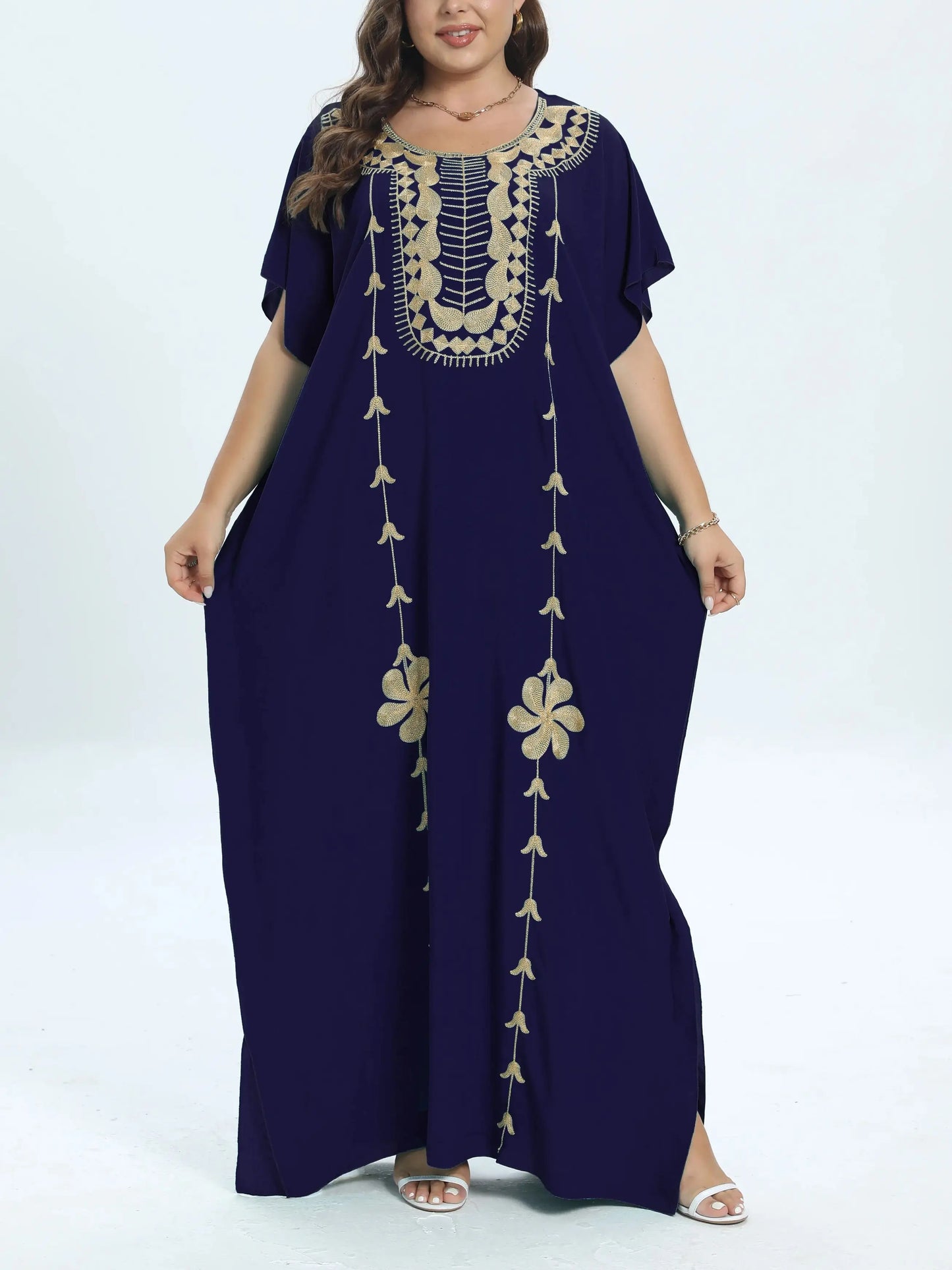 Maxy African Plus Size Dashiki Cotton Traditional Dress Abaya For Womens Moroccan Loose For Women's Kaftan Short Sleeve Cover up