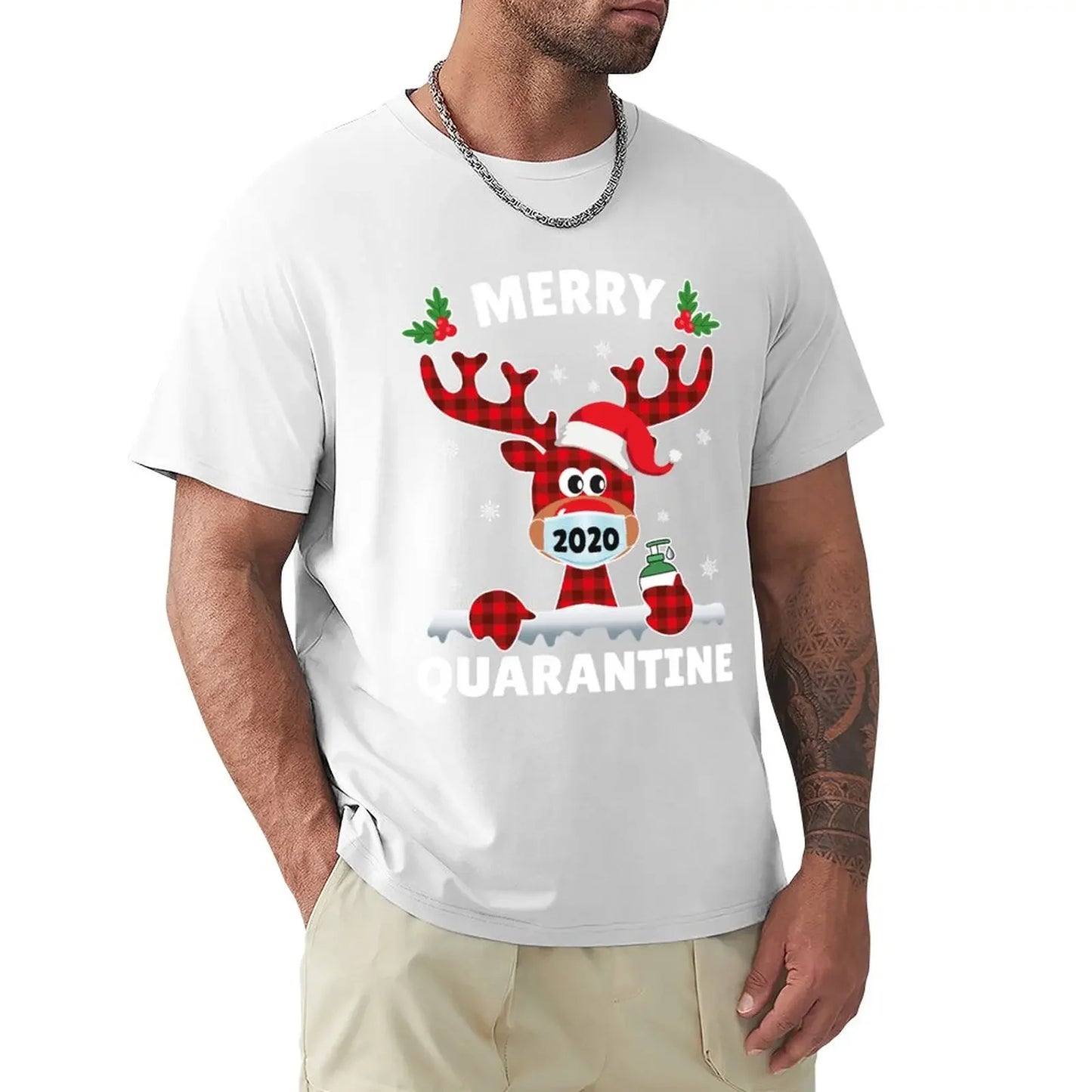 Merry Quarantine Christmas 2024 Max Reindeer Mask Family Pajamas T-Shirt summer clothes animal Prin for boys clothes for men