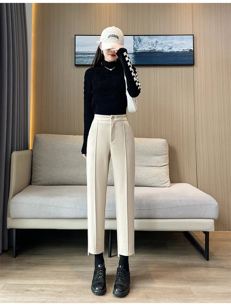 Maxy Korean New Casual Harun Loose Slim Thickened Smoke Pipe Suit Pants Wool Pants Autumn Winter Pants Commuting style Versatile