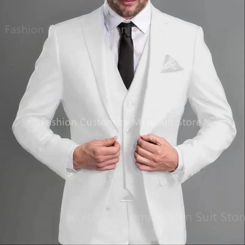 Amay Navy Blue Male Suits Slim fit Notched Lapel  Wedding Tuxedos 3 Piece Sets Tailor Made Business Mens Costume (Blazer+Pants+Vest)