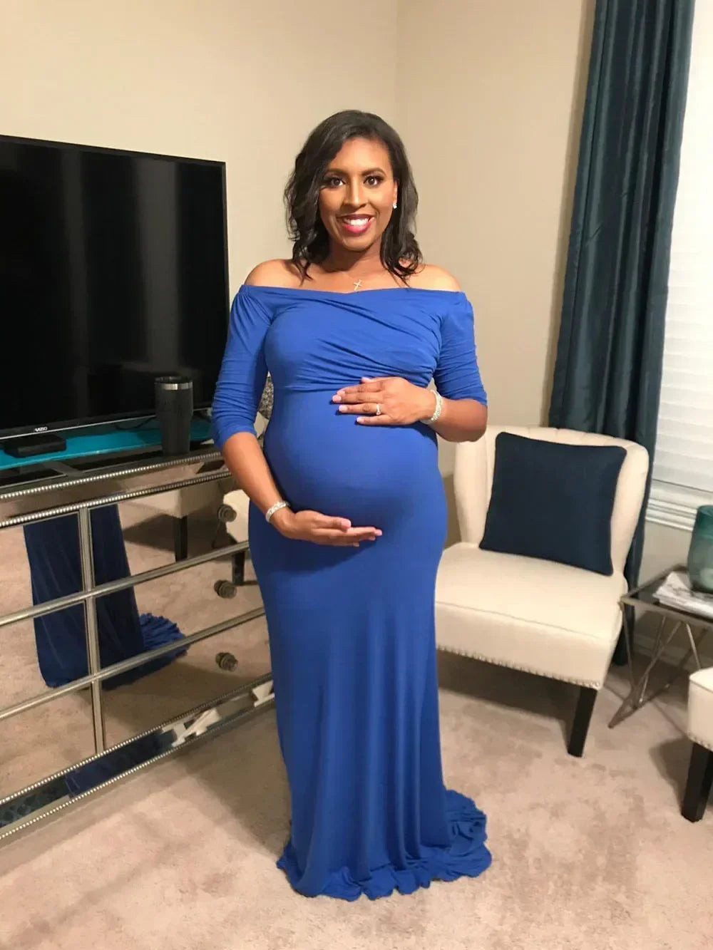 Maxy Long Sleeve Maternity Dress for Photography Props Elegant Pregnancy Clothes Pregnancy Dress Pregnant Photo Shoot Clothing