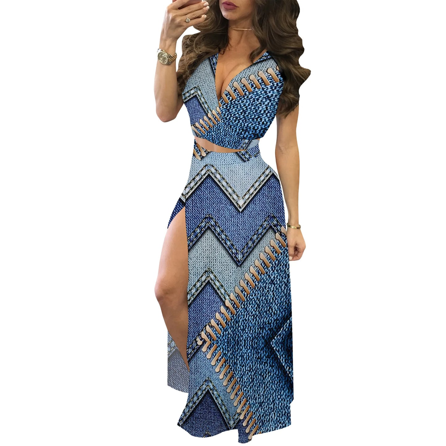 Maxy Women's Summer Split Maxy Dress - Sexy Two-Piece Outfits Floral Boho Skirts Set