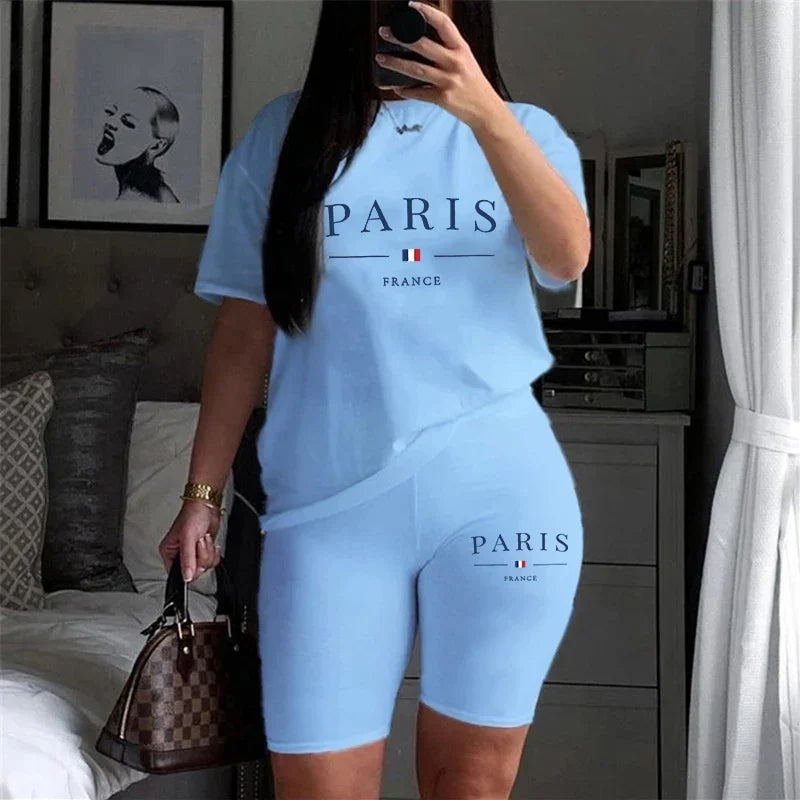 Maxy New Summer Womens Tracksuit Daily Casual Short 2 Piece Set Daily City Printing T-Shirts Shorts Outfits Jogging Womens Short Suit