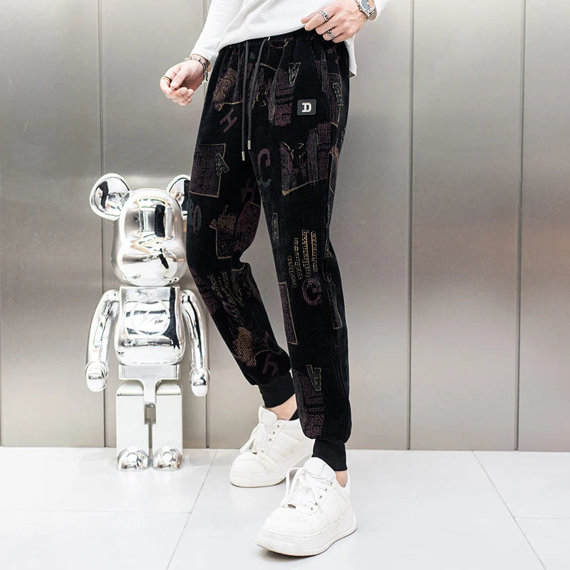 Maxy Retro Casual Pants Men's Autumn Winter Corduroy Elastic Slim Jogger Sweatpants Large Size Sports Fitness Jogging Tracksuits