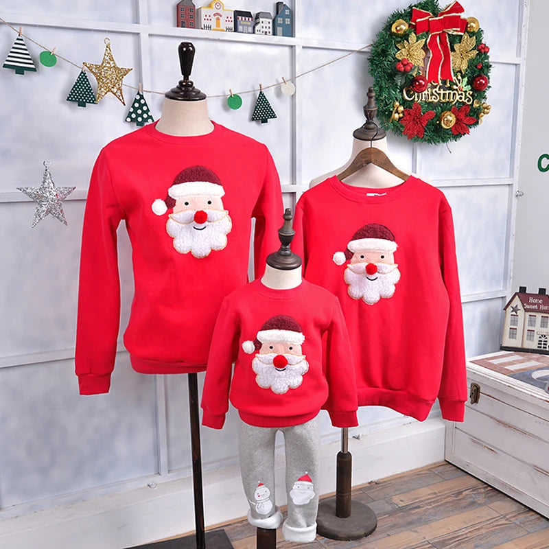 Maxy 2024 New Christmas Sweaters Family Matching Clothes Outfits Baby Girl Boy Mommy and Dad Mom Thick Deer Santa Claus Pajamas