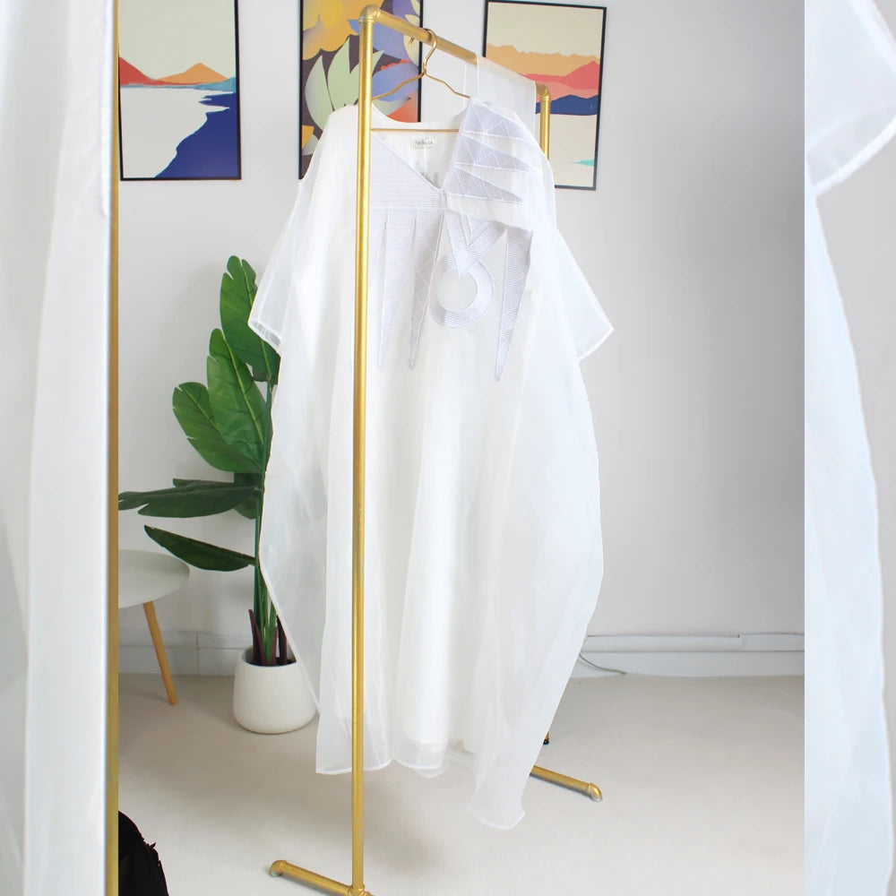 Amay Attire for Women White Abaya Embroidery Plus Size Elegant Party Church Dress