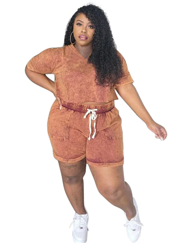 Wmstar Plus Size Two Piece Outfits Women Clothing Shorts Sets Solid Casual Tops and Pants Matching Set Wholesale Dropshopping