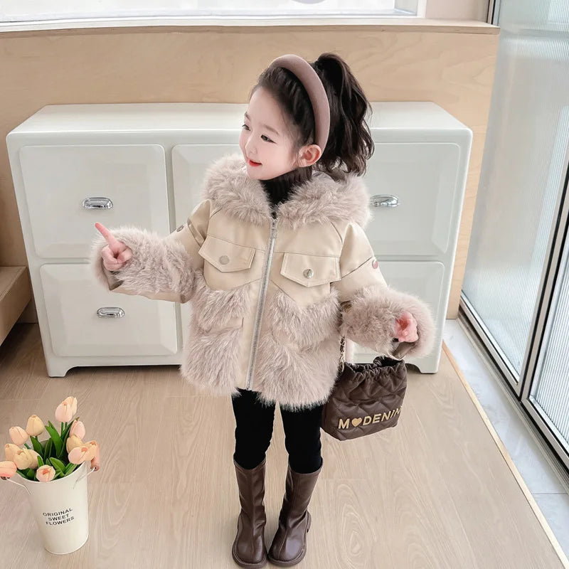 Sanrios Kuromi Anime Autumn Winter Coats Kid Velvet Thickened Pie Overcoming Cartoon Parka Jackets Girl Clothes Toddler Snowsuit