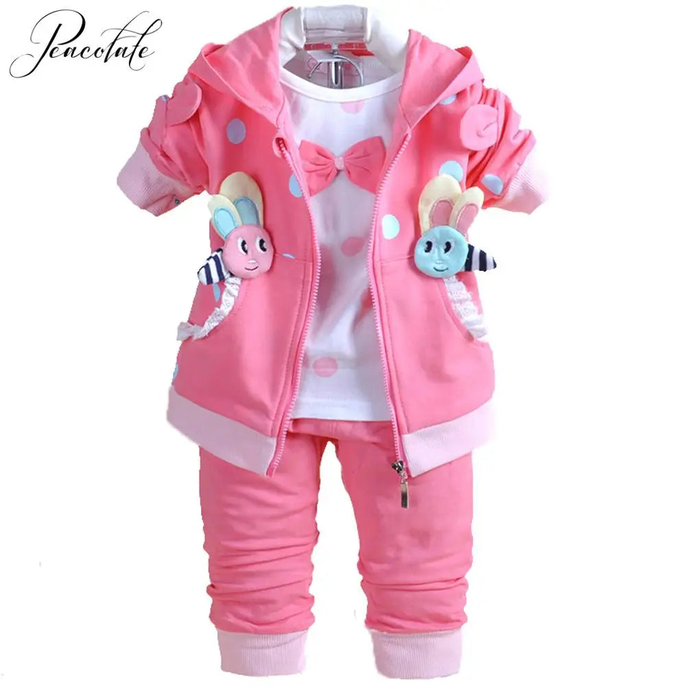 Babs 6m-3Years Spring Autumn Baby Girl Cotton Clothing Sets 3pcs Long Sleeve T Shirt Tops Denim Jacket and Pants Trousers