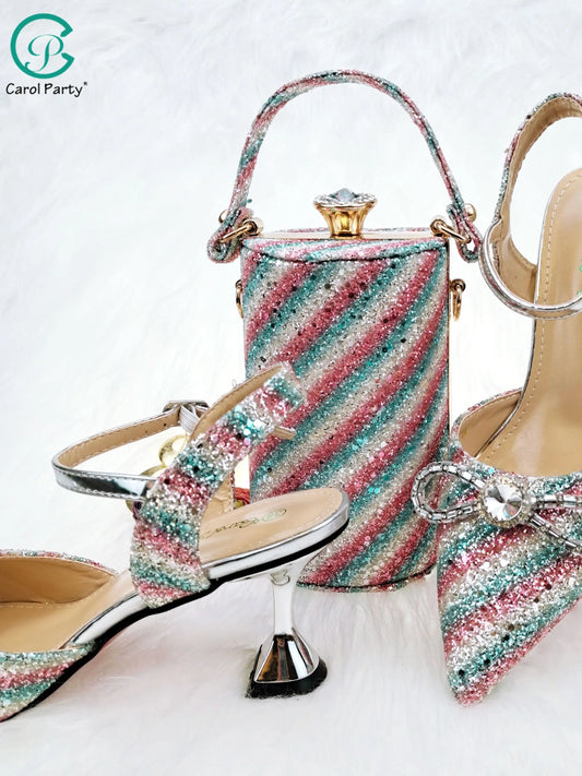 New Arrival Special Style Italian Design African Women Shoes and Bag Set Nigeria Ladies Shoes and Bag in Blue Color
