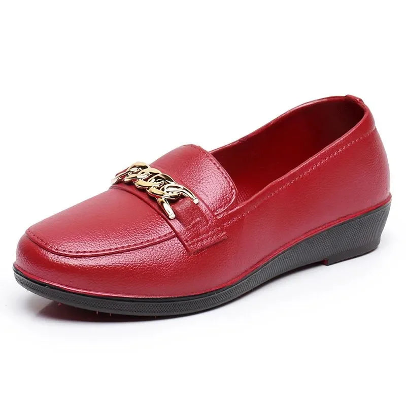 Maxy women casual round toe street anti skid shoes lady leisure black comfort hotel work flats red loafers fa42