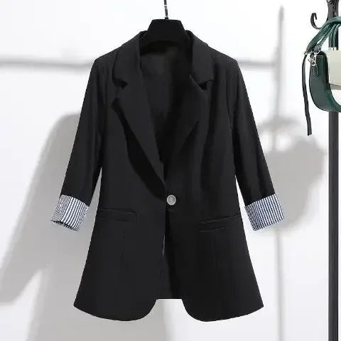 Maxy Korean Edition Thin Style Stylish and Elegant Commuting Three Quarter Women's Oversized Suit Coat New Spring and Summer