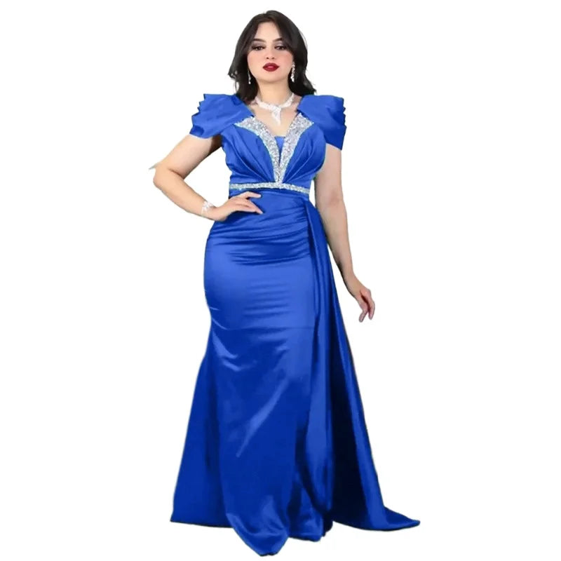 2025 Elegant African Dresses for Women Autumn V-neck Sequin Short Sleeve Party Evening Long Maxi Dress Outfits Africa Clothing