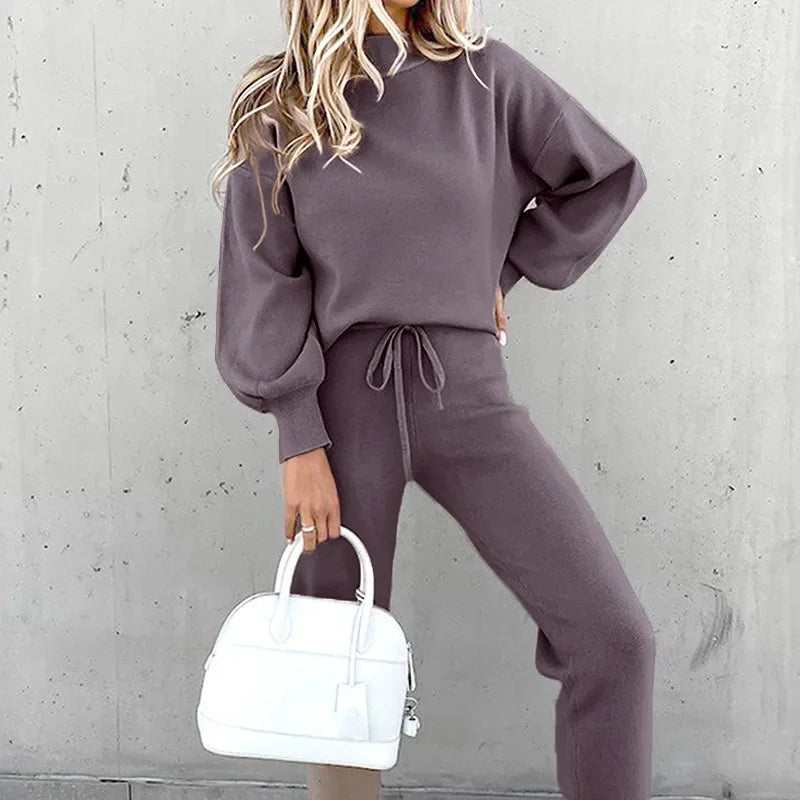 Maxy Long Sleeve Sweatshirt Tops Women Autumn 2 Piece Sets Outfits Keep Warm Clothing Pencil Pants Fleece Casual Pullovers Trousers