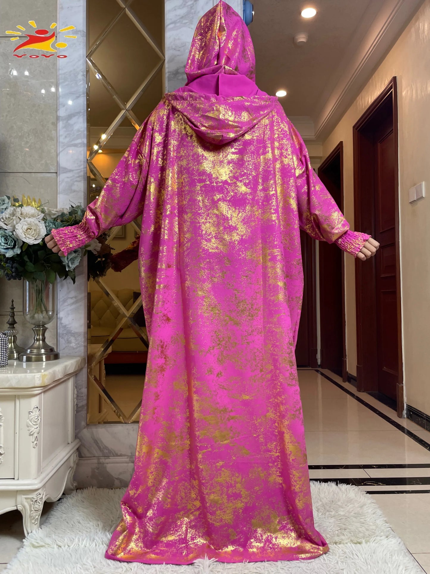 Maxy New Cotton Ramadan Muslim Two-Hat Abaya Dubai Turkey Islam Prayer Clothes Gold Dust   Dress Islam Women Dress Kaftan