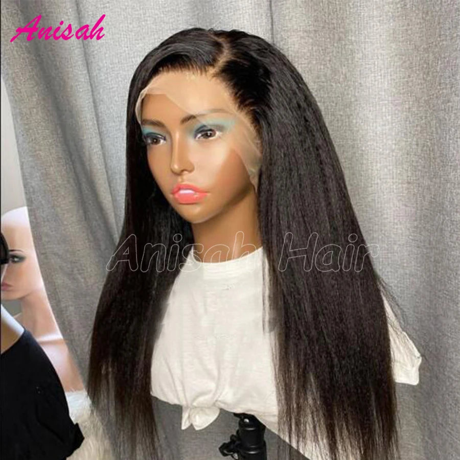 Maxy Kinky Straight Lace Front Wigs Human Hair Pre Plucked Glueless Human Hair Wigs Transparent Lace Frontal Wig For Women