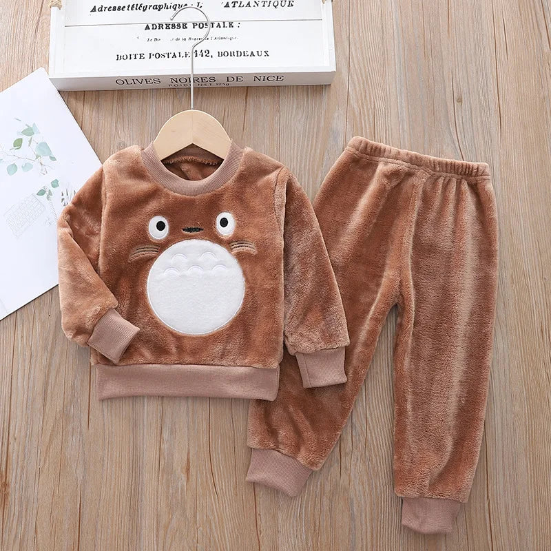 Babs Boy Clothing Set Autumn and Winter Velvet Thick Warm Casual Hooded Sweater Cartoon Cute Bear 3Pcs Toddler Girl Clothes Suit