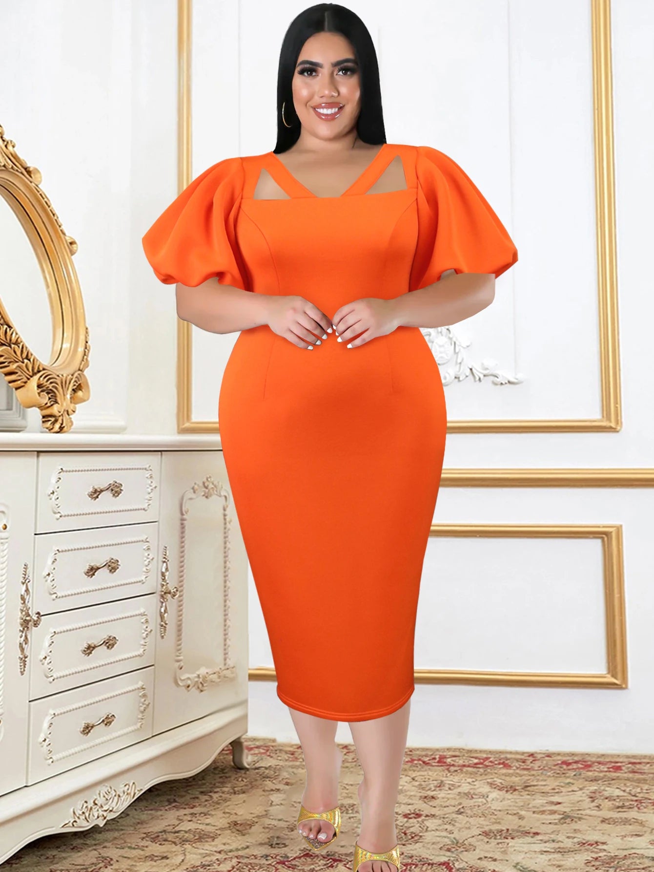 Amay Women Modest Plus Size Party Dress Short Lantern Sleeve Bodycon Slim Robe African Female Evening Celebrate Birthday Gown