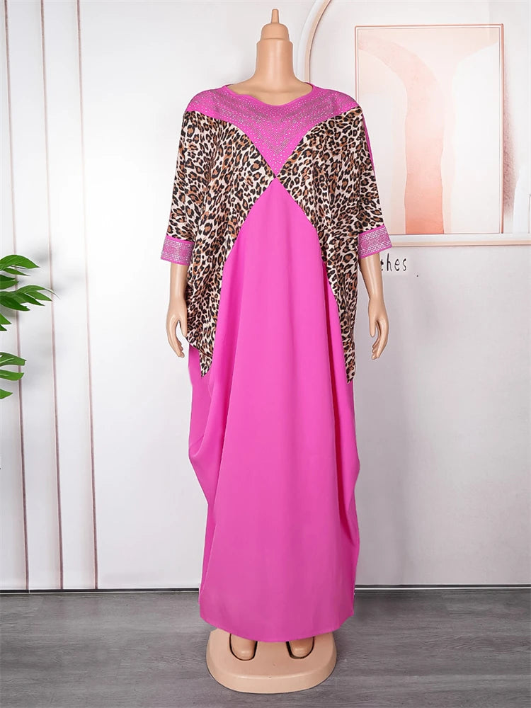 Maxy Dashiki Leopard Print Dresses African Turkey Women Loose Boubou Dubai Muslim Abayas 2024 Summer Dress Party Evening Gown Robes