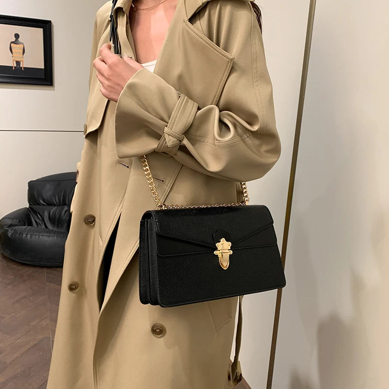 Maxy Solid Color Pu Leather Shoulder Bag Brand Designer Underarm Handbag Fashion Chain Crossbody Bag Lady Armpit Messenger Bag Sac