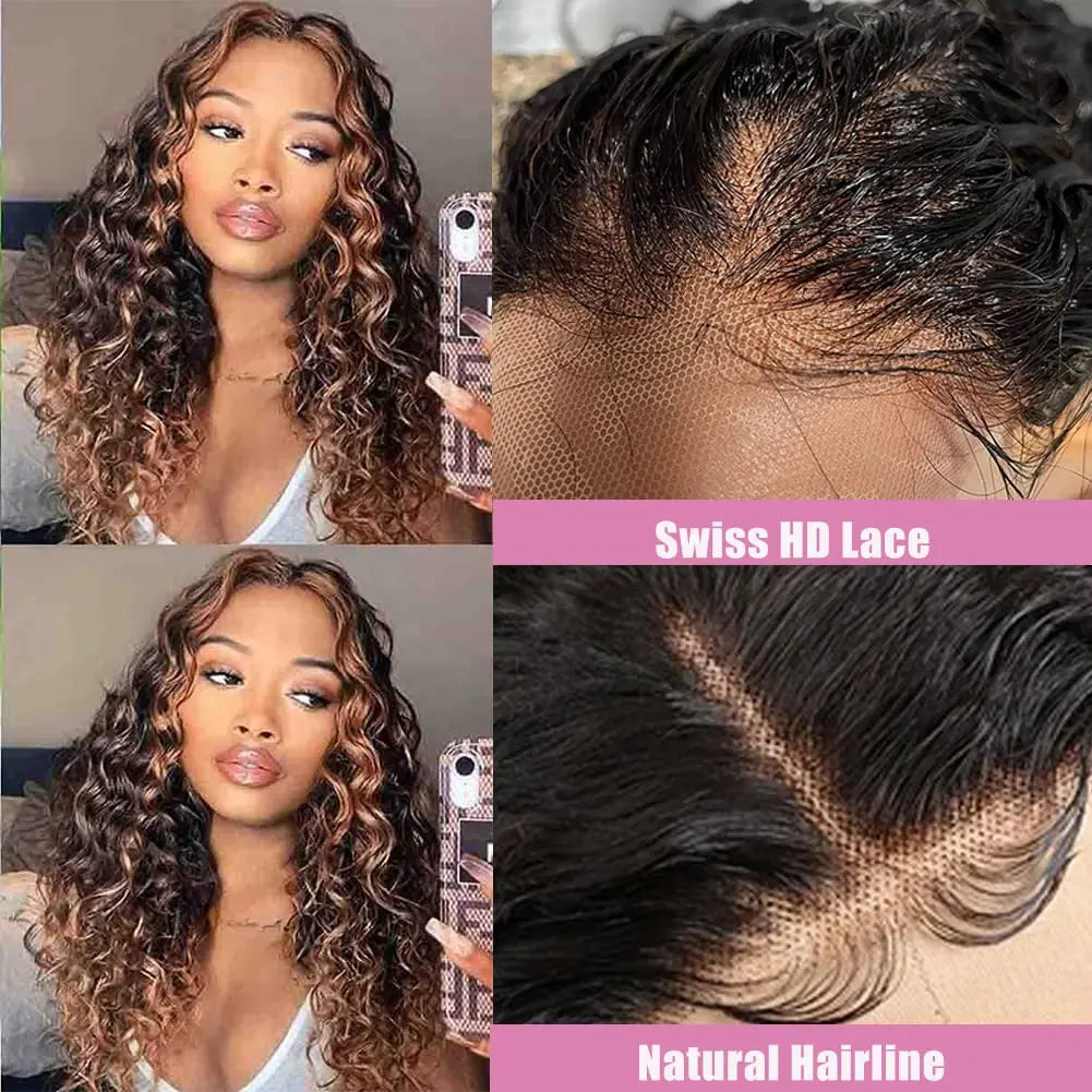 Highlight Ombre Lace Front Wig Human Hair 36Inch P1B/30 Deep Wave HD Lace Front Wigs Human Hair Pre Plucked 13x4 200 Density
