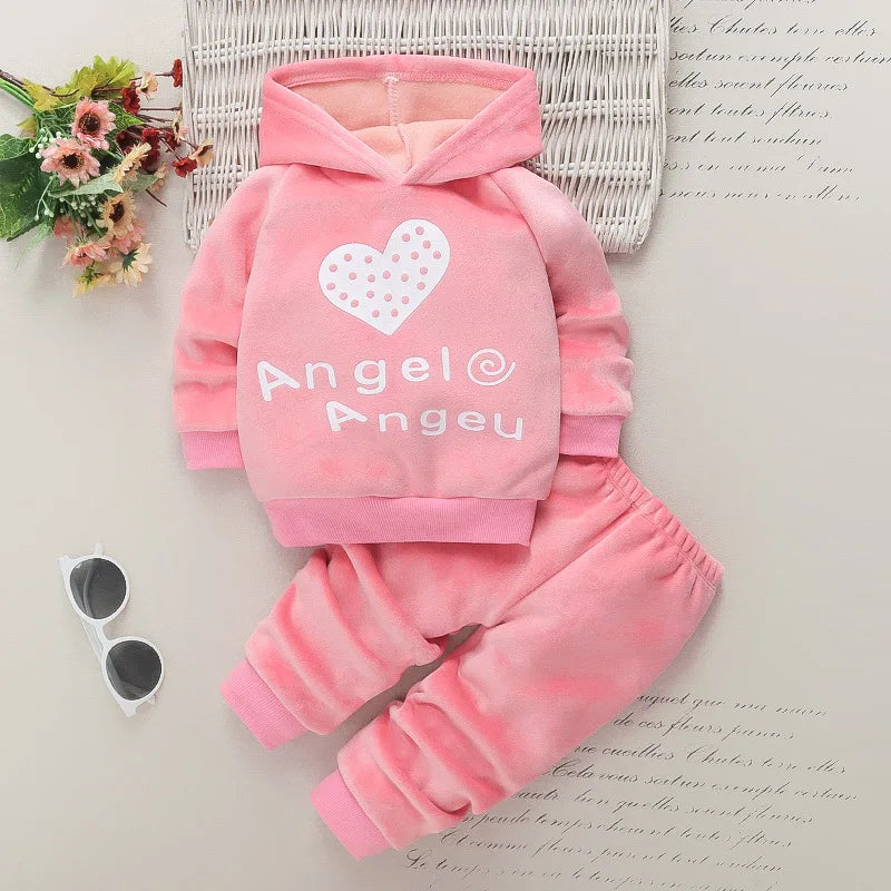 Toddler Baby Girls Autumn Winter Clothes Sets Children Fashion Letter Hooded Tops + Pants 2Pcs Outfits Infant Kids Tracksuit