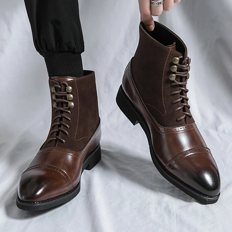 Amay Chelsea Men's Winter Dress Business Formal Casual Brogue Italian Designer Shoes Black Split Leather Ankle Boots Footwear For Men