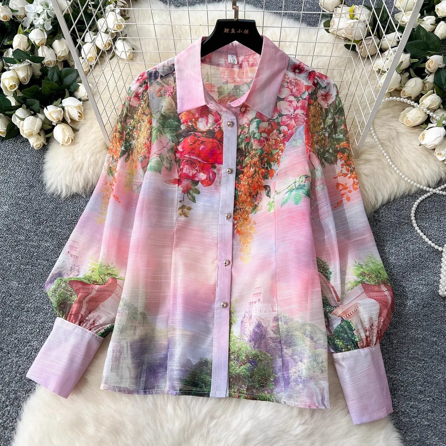 Maxy High Quality Women Summer Boho Floral Print Skirt Set Long Sleeve Blouse Top+High Waist Pleated Maxi Skirt Two Piece Suits