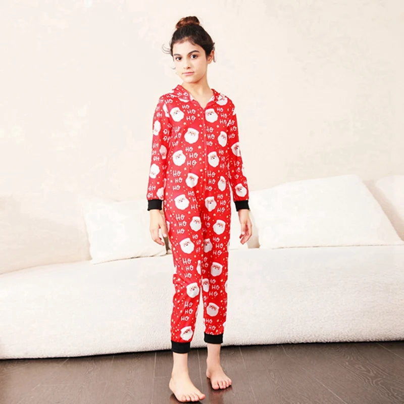 New Christmas Gift for Family Pajamas Cute Deer Ear Hooded Jumpsuit Mother Father Kids Baby Outfit Rompers Xmas Family Look Set