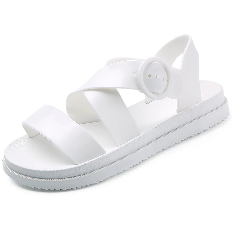 Women Clogs Jelly Sandals Home Non-slip Summer Hole Shoes Female Flat Slippers Plastic Female Girls Cool Hollow EVA Garden Shoes