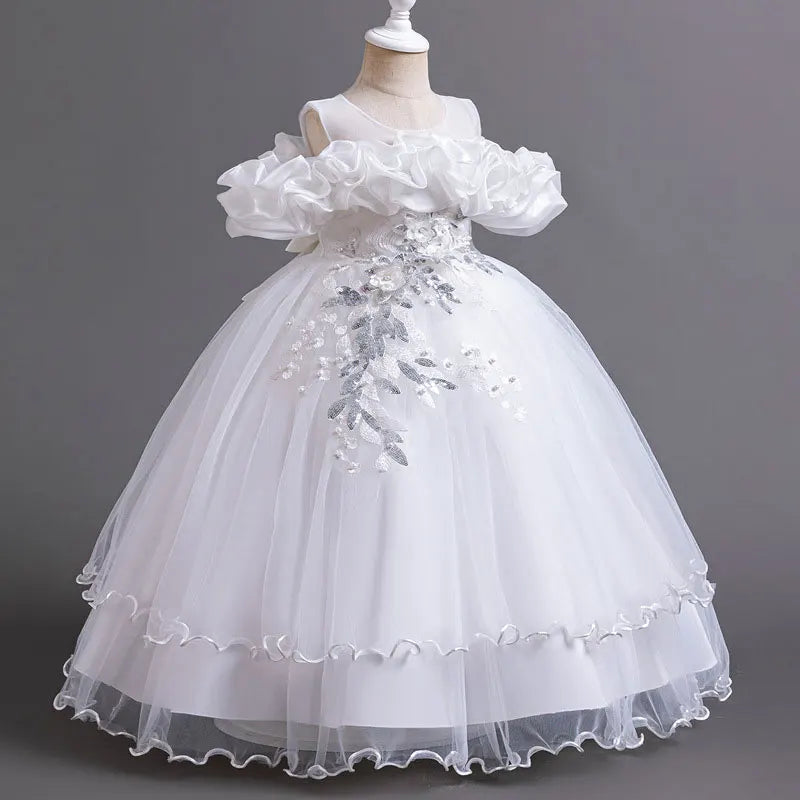 Maxy Princess Fashion Flower Girl Dresses for Weddings Short Sleeve Lace Bridesmaid Dresses Summer Children Girls Party Dresses 3-14 Years