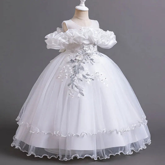 Maxy Princess Fashion Flower Girl Dresses for Weddings Short Sleeve Lace Bridesmaid Dresses Summer Children Girls Party Dresses 3-14 Years