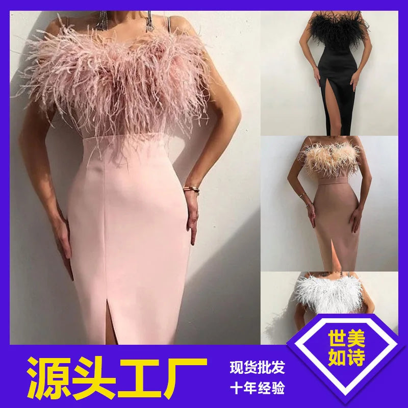 Maxy New Spring/Summer Women's with Hanging Straps Evening Dress, Banquet Fit, Elegant Style, Slim Wrapped Arm One Step Dress