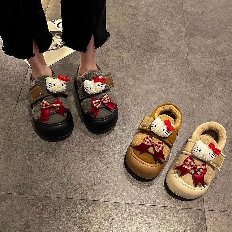 Maxy Hello Kitty Doll Casual Shoes for Women in Winter with Thick Velvet for Height Increase, Wearing Cotton Shoes Externally