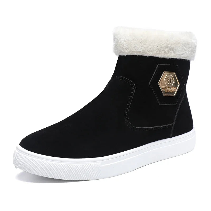 Amay Size 47 Men Boots Winter Trendy Men's Short Boots Plus Velvet Warm Fashion Cotton Boots Casual Versatile Platform Snow Boot