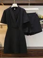 Maxy Women Blazer 2 Piece Suit Mini Dress Top And Shot Pant Two Piece Set Matching Outfit Female Fashion Casual Clothes Plus Size 5XL