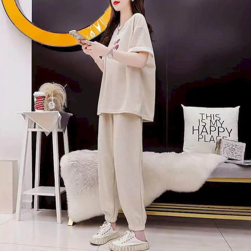 Maxy Oversized Pants Sets Women's Tracksuit Korean Fashion New O Neck T-shirt and Sweatpants Sporty Casual Two Piece Sets for Women