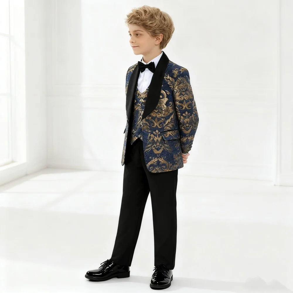 Visco Handsome Boys' Evening Dresses, Boys' Costume Suit, Children's Wedding Suit For Boys, Navy Blue Floral Blazer, Kids' Prom Suits