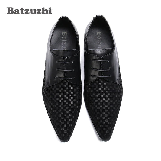 Amay Italian Leather Mens Dress Shoes Pointed Toe Black Business Leather Shoes Lace-up Formal Dress Shoes, Big US6-US12