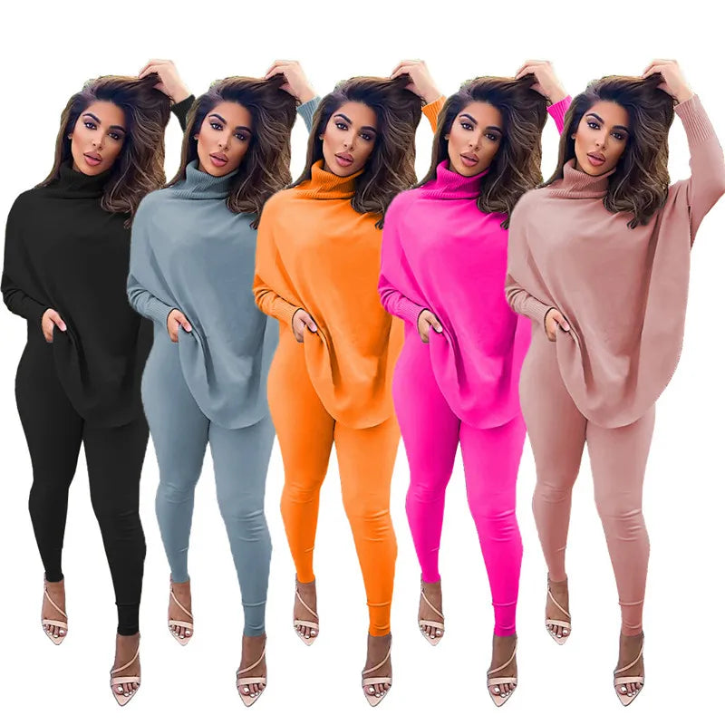 Maxy New Two Piece Set Women Fall Winter Clothing Solid Loose Top Leggings Sweatsuit Joggers Matching Set