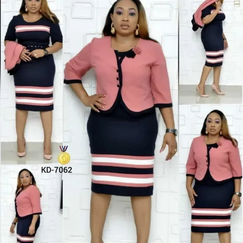Maxy 2 Piece Set African Dresses For Women Jacket Tops And Dress 2025 New Arrival Elegant Design Office Lady Suit African Clothes